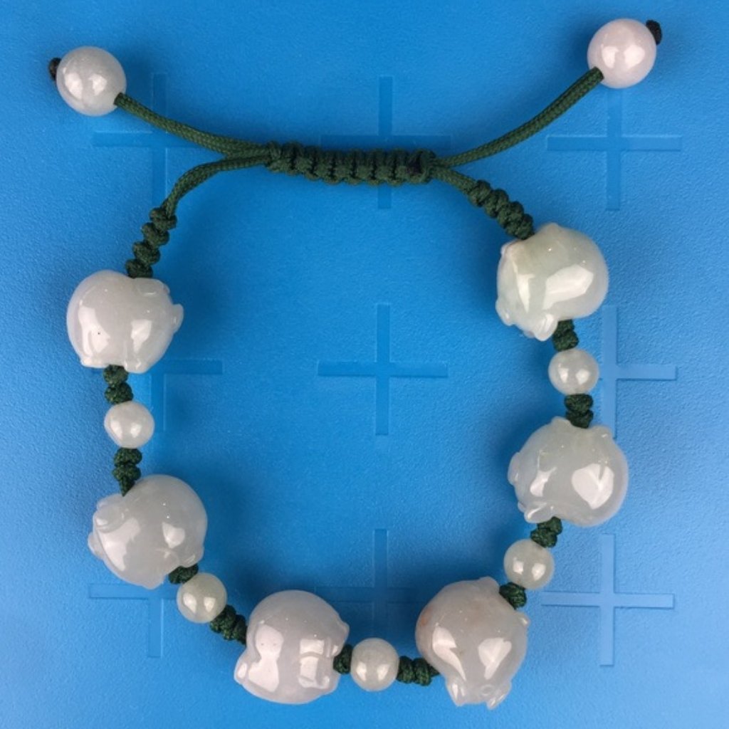 Natural Jade Piggy Charm Bead Adjustable Bracelet 120$